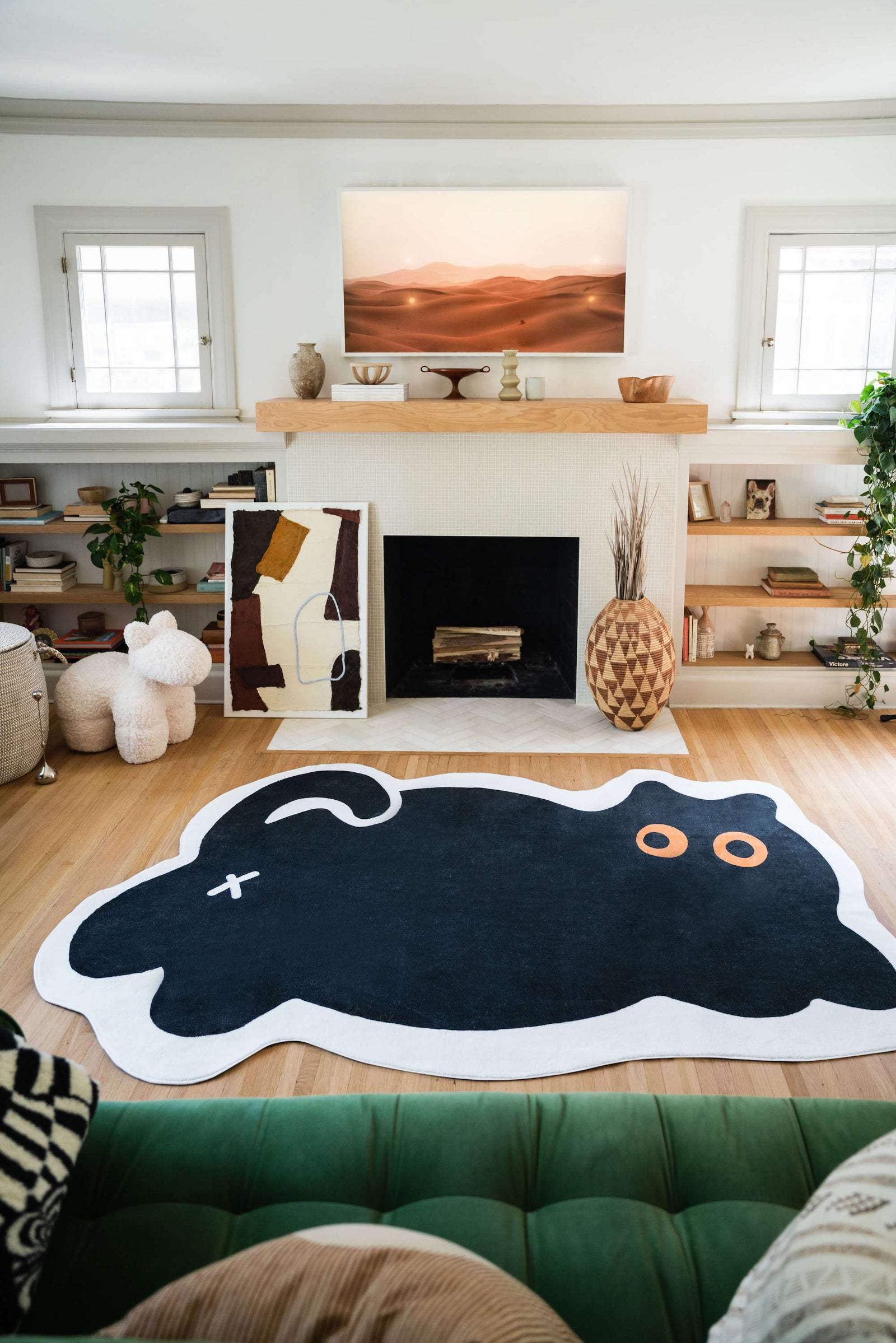LanySpace Irregular Rug with Cute Black Cat Print