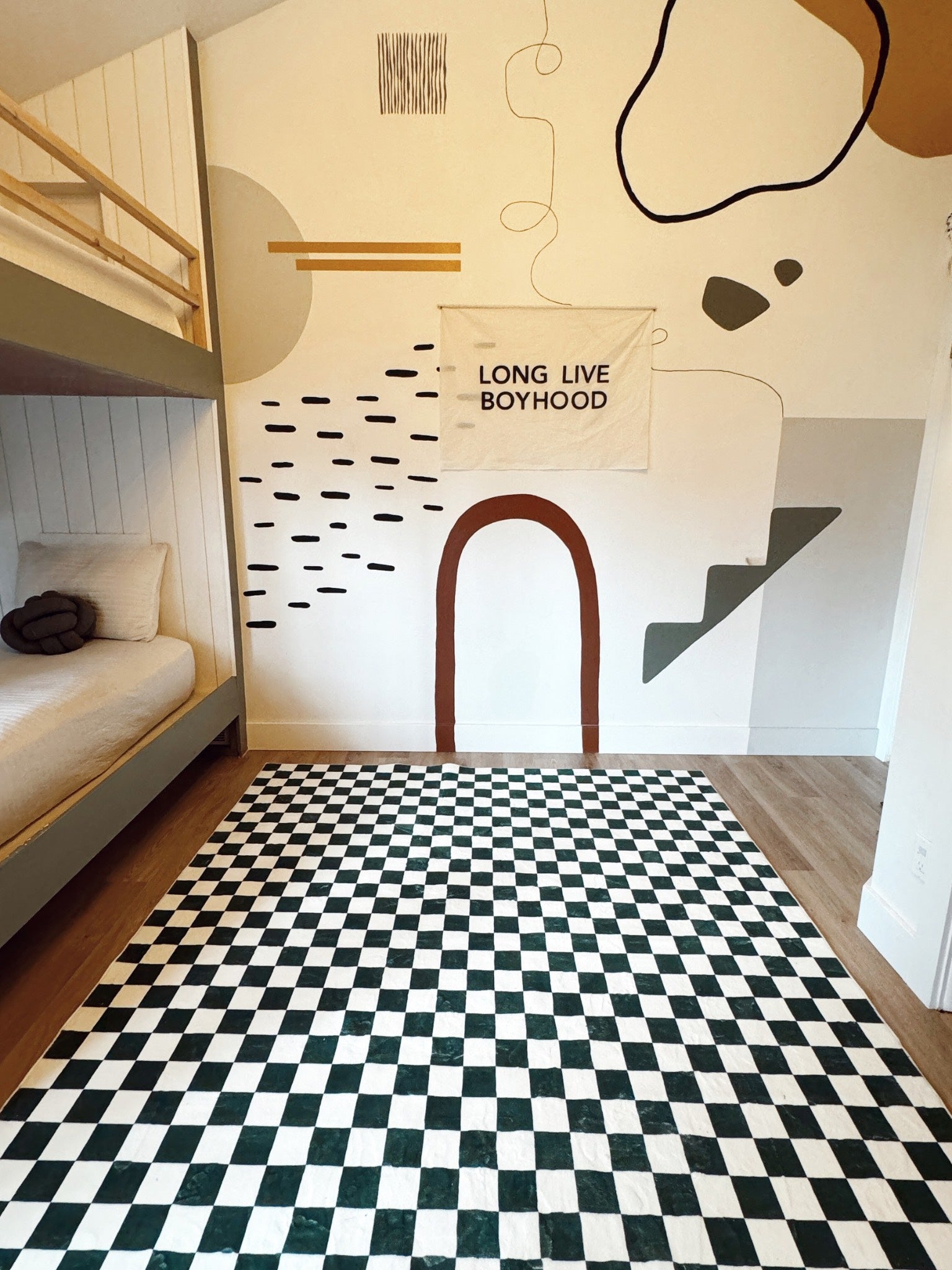 LanySpace Emerald Green Checkered Rug, Kids' Room