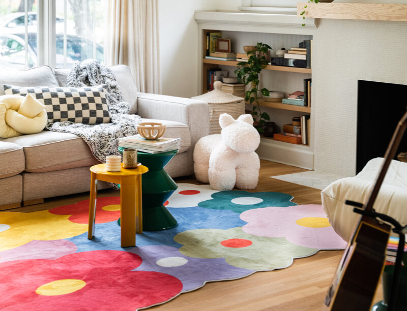LanySpace Funky Flowers Rug in Living Room Mobile